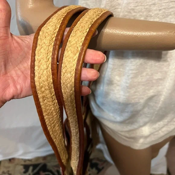 Vintage y2k Polo Jeans Ralph Lauren Leather Raffia Macrame Purse - Picture 6 of 12